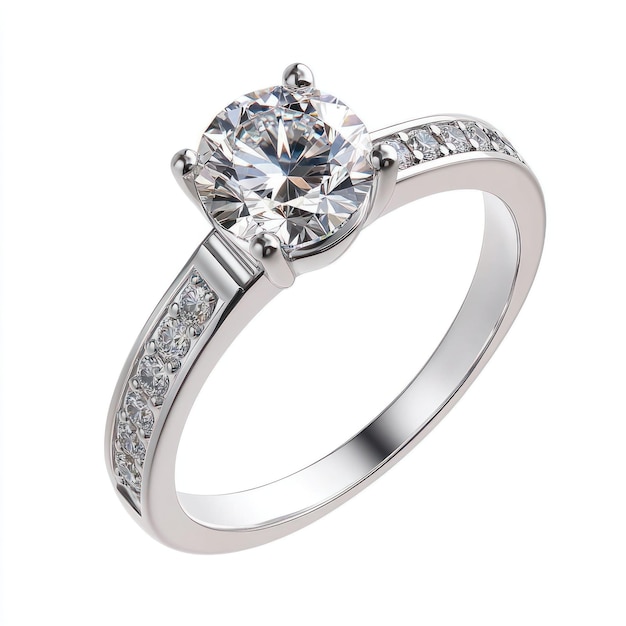 Une élégante bague de fiançailles avec des diamants étincelants, des bijoux en pierres précieuses, blanc.