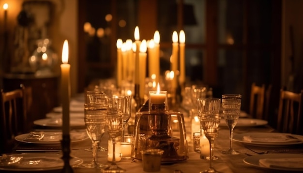 Une élégante bougie de célébration de mariage illumine un décor de luxe généré par l'IA