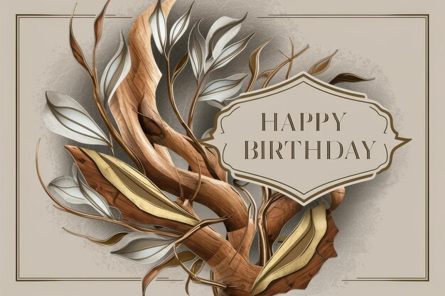 Photo une élégante carte d'anniversaire avec des feuilles et des branches