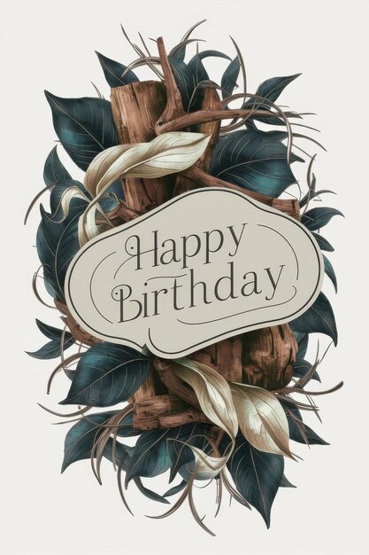 Photo une élégante carte d'anniversaire avec des feuilles et des branches