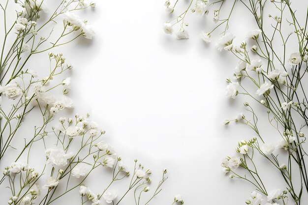 Photo Élégante élégante féminine à plat blanc à fond floral copie mock-up d'espace