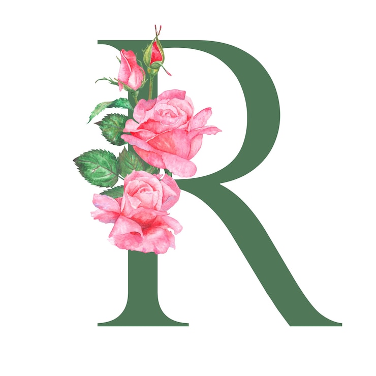 Photo élégante lettre florale r avec des roses roses