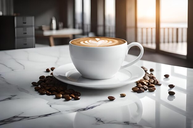 une élégante tasse de café dans un élégant modèle de marque de café de fond en marbre blanc