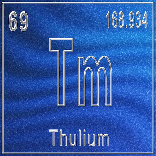 Photo Élément chimique thulium signe avec numéro atomique et poids atomique