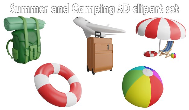 Photo Élément de clipart d'été et de camping 3d rendu du concept d'été et de camping isolé sur blanc