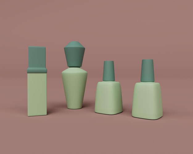 Élément de conception abstraite rendu 3d du concept minimaliste de bouteilles cosmétiques