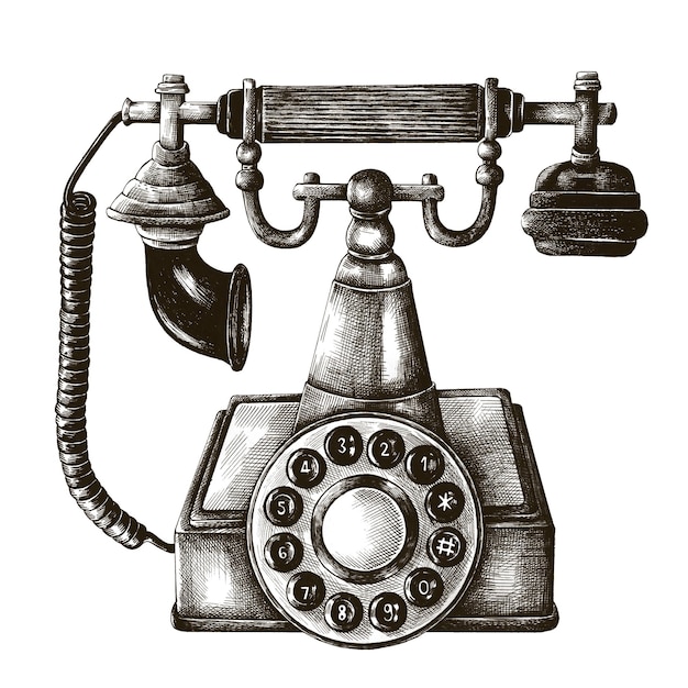 Élément de conception d'un autocollant téléphonique de ligne rétro dessiné à la main