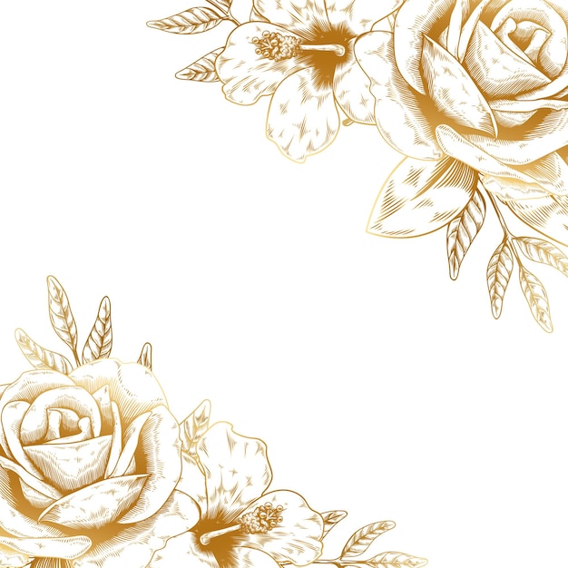 Elément de conception de la bordure de la rose en or dessiné à la main