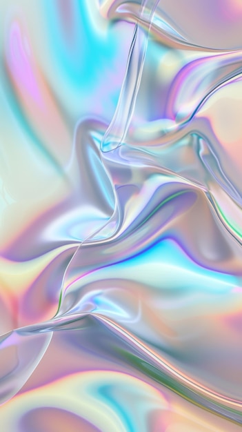 Élément de conception de lignes de flux de liquide rendu holographique en 3D d'une onde courbe au néon iridescente en mouvement
