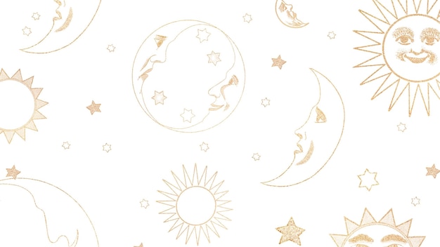 Élément de conception de modèle de soleil, de lune et d'étoiles célestes en or