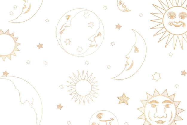 Élément de conception de modèle de soleil, de lune et d'étoiles célestes en or