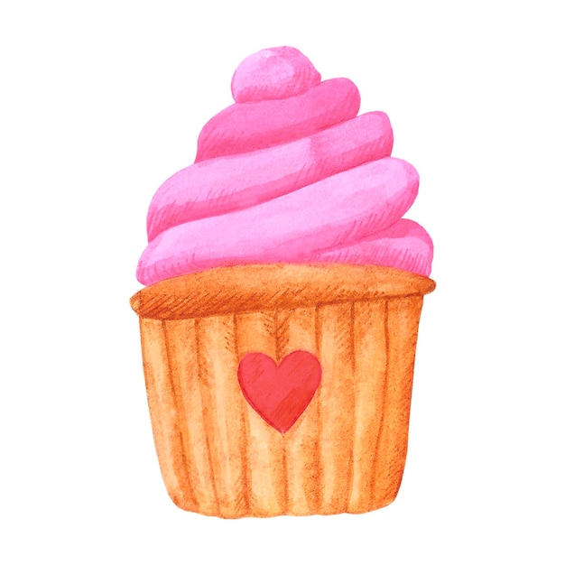 Élément décoratif de cupcake valentine aquarelle dessinés à la main Saint-Valentin Scrapbook desing étiquette bannière carte postale