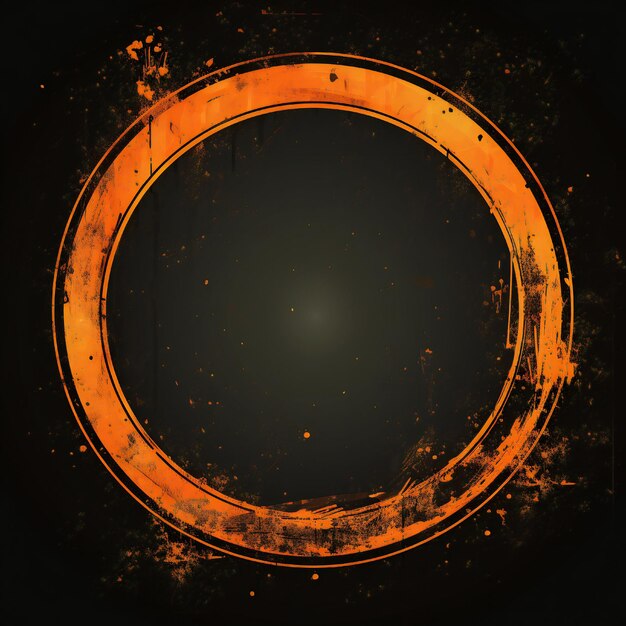 Photo Élément de design en cercle de style grunge orange vide de style plat sur fond noir