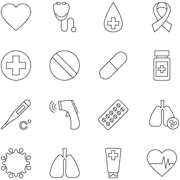 Élément du jeu d'icônes médical et de soins de santé covid-19