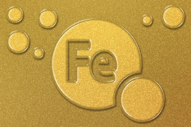 Element Fe Iron, complément alimentaire complexe de vitamines minérales, fond d'or