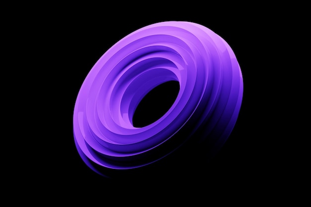 Photo Élément géométrique en forme de tore 3d violet anneau réaliste rond pour un ensemble d'illustrations 3d isolées