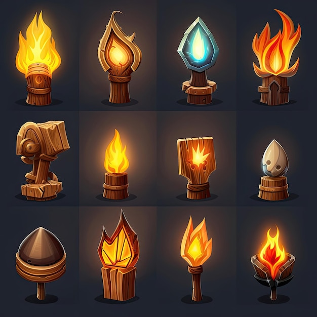 élément jeu de feu de torche icône générée par ai conception chaude signe évasé sport élément jeu de feu de torche illustration