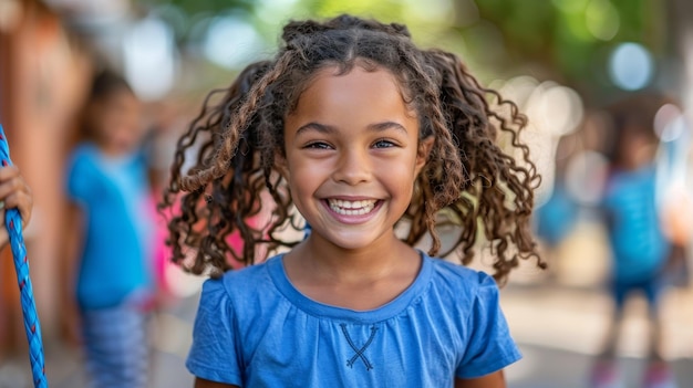 Une élémentaire joyeuse souriante pendant les jeux avec ses amies