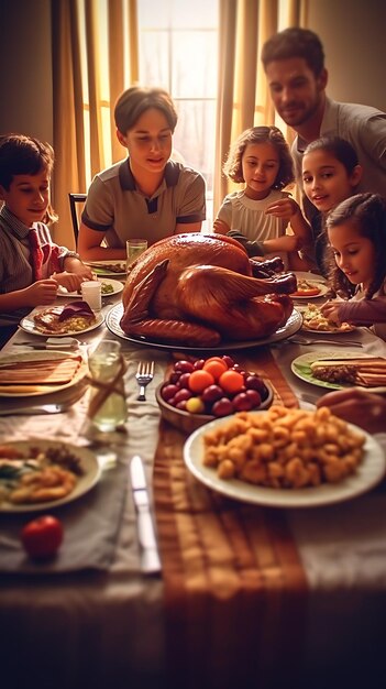 Photo Éléments d'automne du dîner de thanksgiving avec nourriture à la citrouille de dessin animé de dinde rôtie joyeux jour de thanksgiving