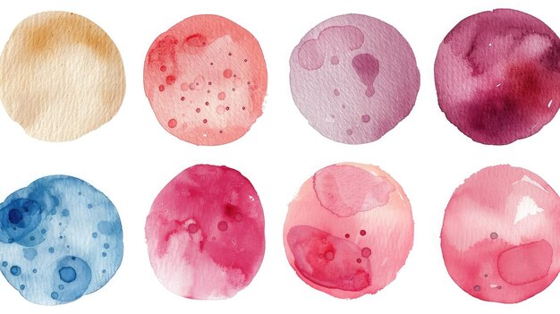 Photo Éléments de conception en forme de cercle peints à la main en aquarelle set de points d'aquarelle multicolores