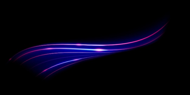 Éléments de conception avec des lignes ondulées bleues et des lignes étincelantes qui se déplacent doucement sur un fond noir