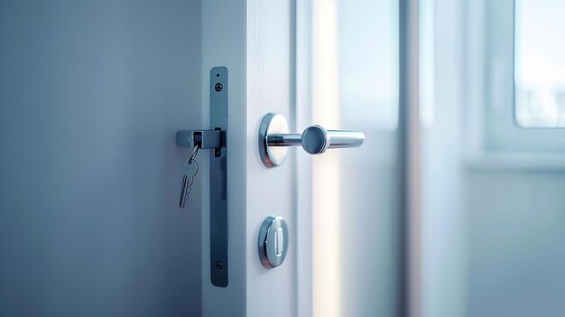 Photo Éléments en gros plan de l'intérieur de l'appartement ajar porte blanche poignée de porte en chrome ia générative