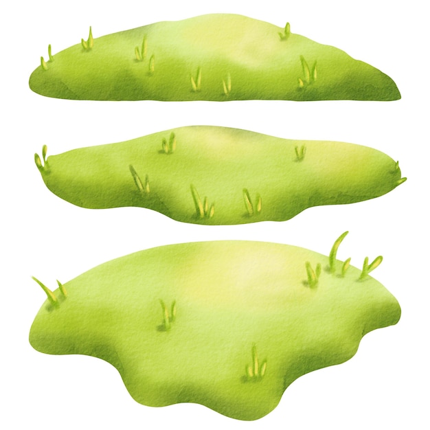 éléments isolés Set d'aquarelle herbe luxuriante verte pour la décoration de printemps ou d'été