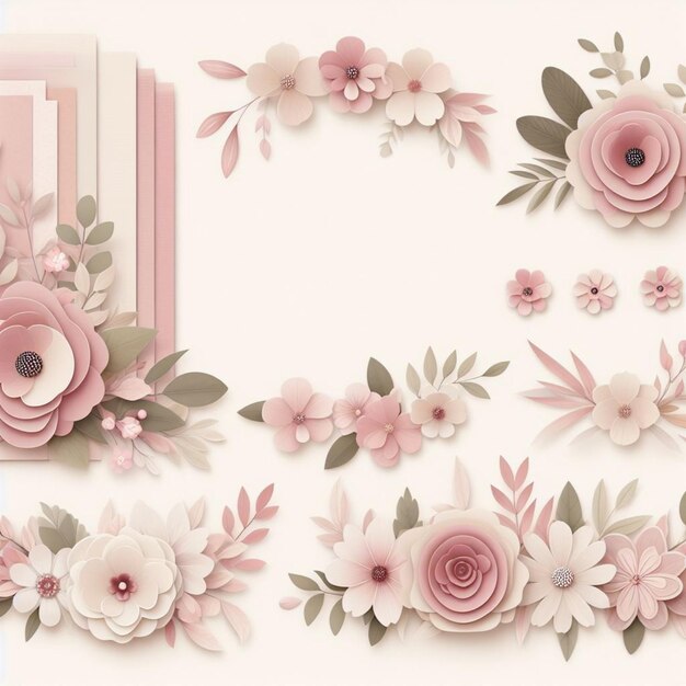 Éléments de papier numérique pour les fleurs Scrapbook sur le bord avec des tons rose doux