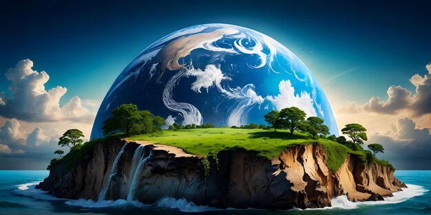 Photo Éléments de la terre abstract arrière-plan de la terre sauver la planète terre jour feu eau