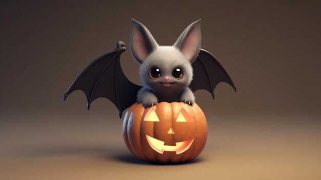 Photo Éléments de thème d'halloween d'une chauve-souris mignonne illustration 3d générative par ia