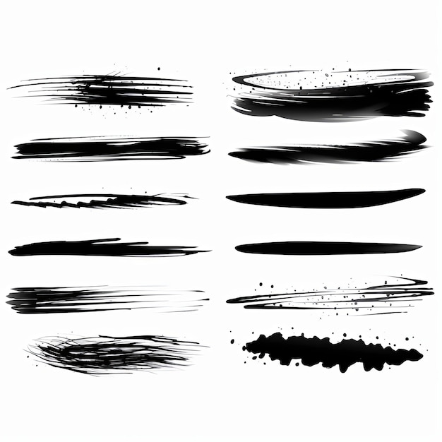 Photo Éléments de traits de pinceau noirs sur fond blanc