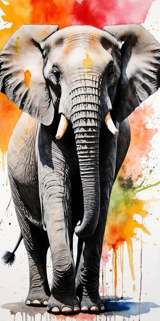 Un éléphant africain sur un fond d'aquarelle coloré