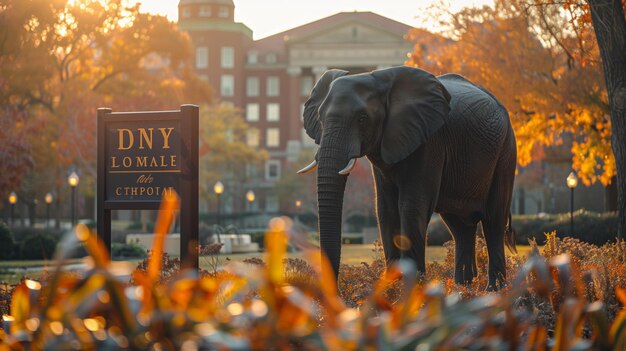 Photo un éléphant africain se promène dans un parc d'automne serein au lever du soleil