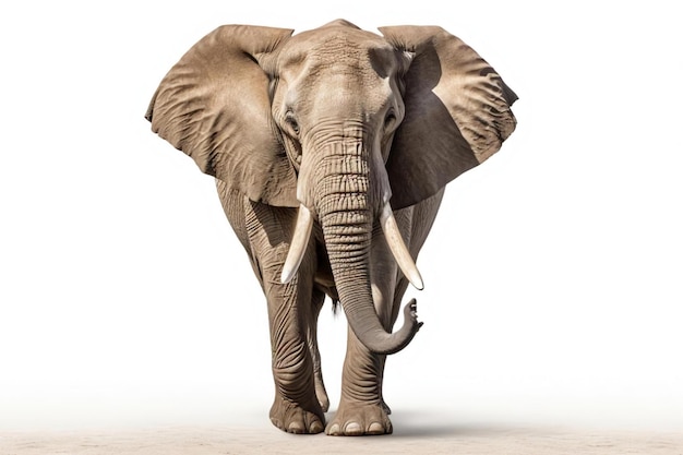 Éléphant d'Afrique isolé en face de fond blanc généré par ai