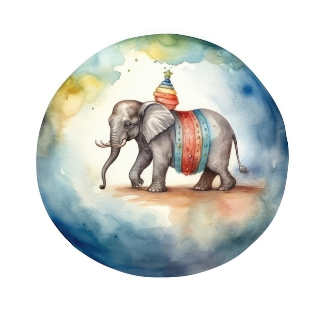 Éléphant aquarelle dans le cirque