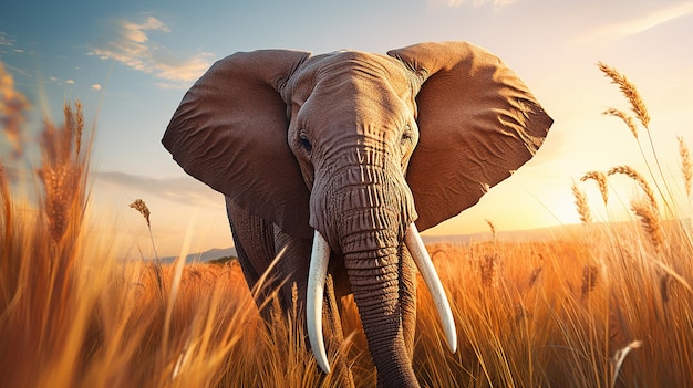 Photo un éléphant au milieu de l'herbe haute