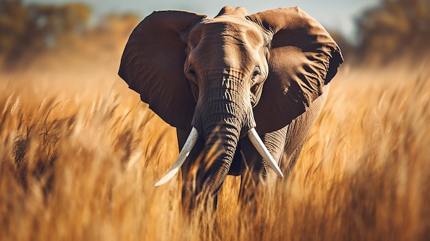 Un éléphant au milieu de l'herbe haute
