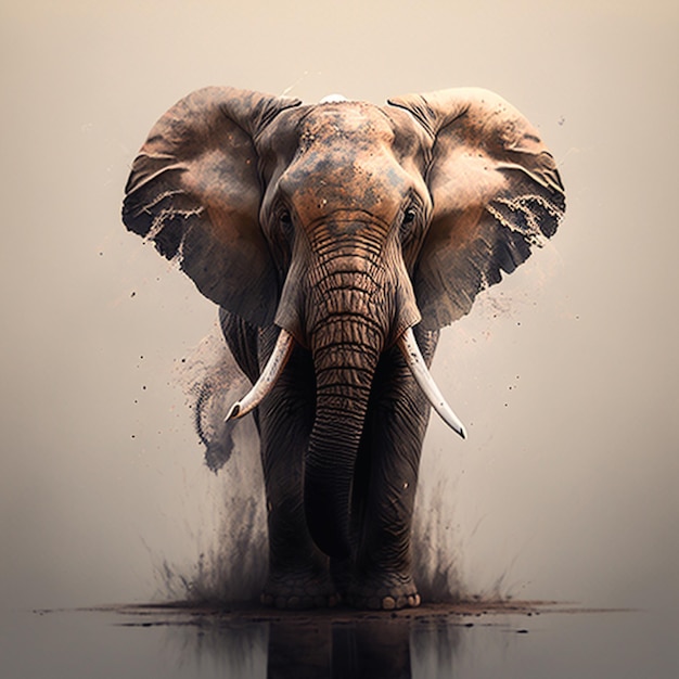 Un éléphant au visage blanc et brun marche dans l'eau.