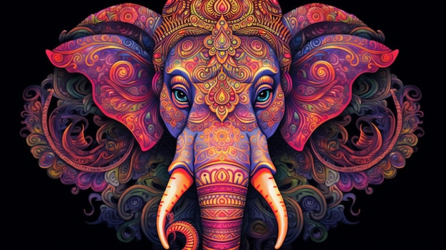 Un éléphant coloré avec le mot " aloha " sur le visage.