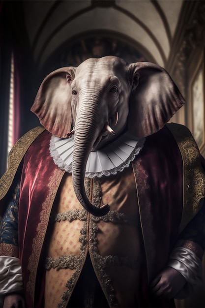 Un éléphant en costume avec une grande défense