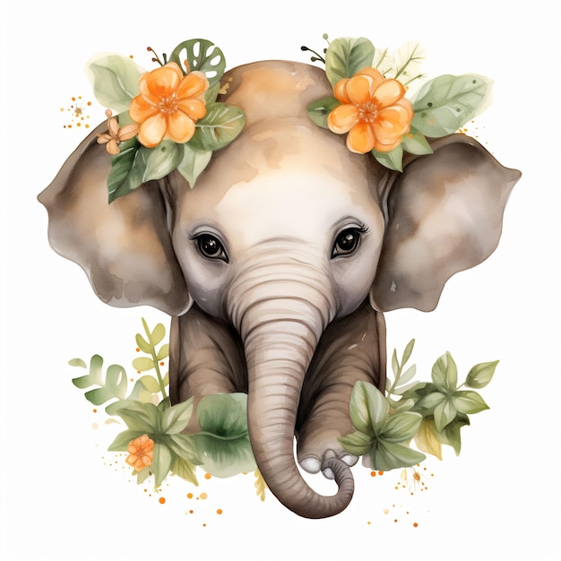 un éléphant avec une couronne de fleurs sur la tête