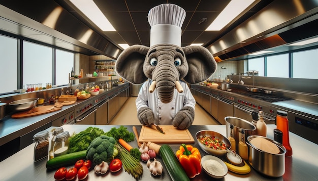 Elephant cuisinier anthropomorphique