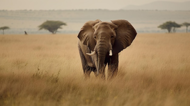 Un éléphant dans un champ d'herbe