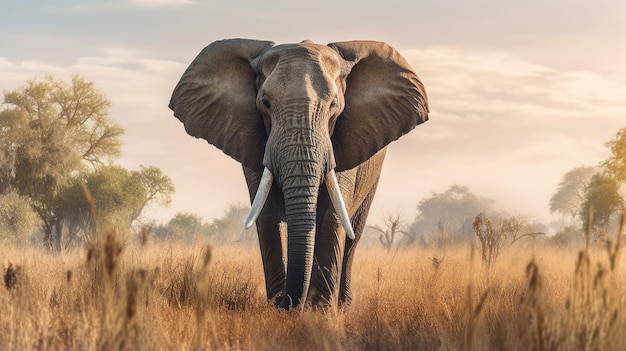 Un éléphant dans un champ d'herbe