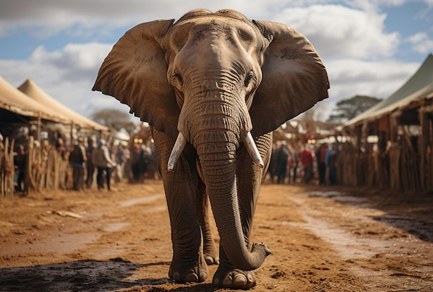 éléphant dans un endroit bondé