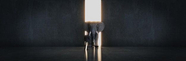 éléphant dans la pièce près du mur. Concept créatif