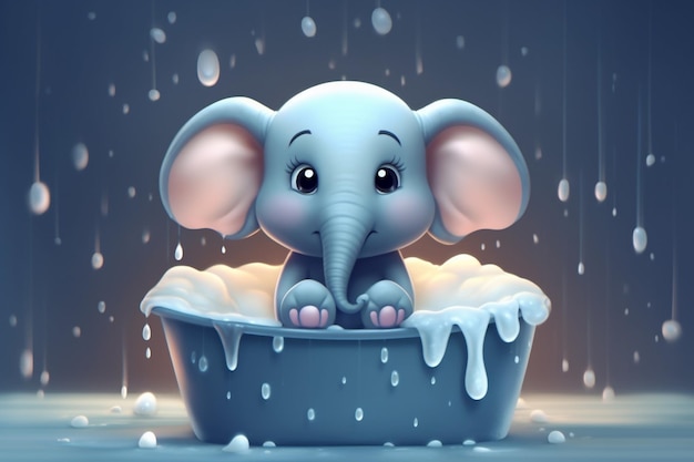 Photo Éléphant de dessin animé dans une baignoire avec des bulles et de l'eau générative ai