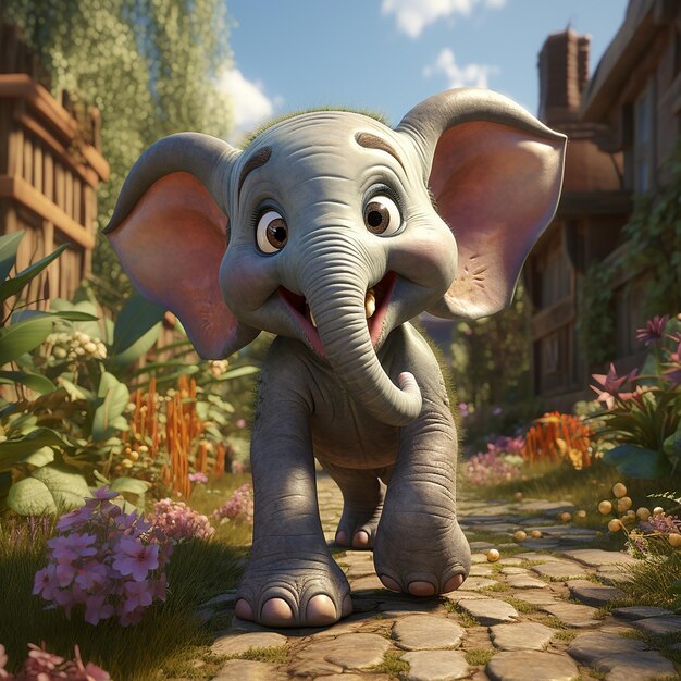 Un éléphant de dessin animé dans le style Pixar