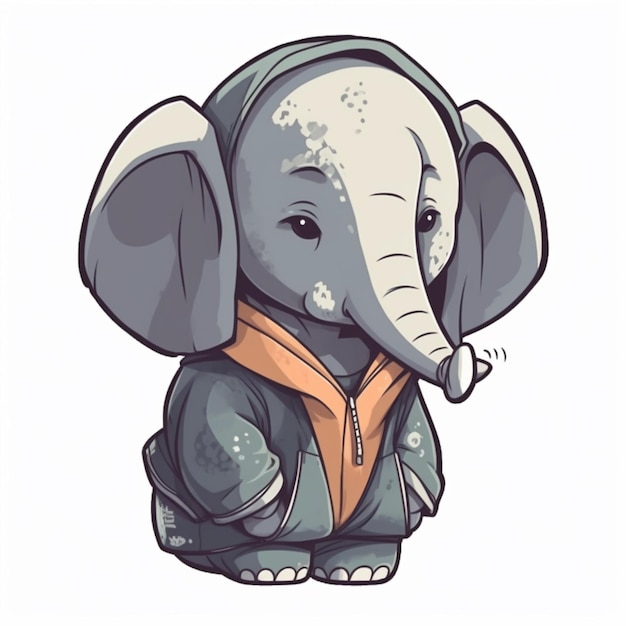 éléphant de dessin animé dans une veste avec un capuchon sur l'ai génératif