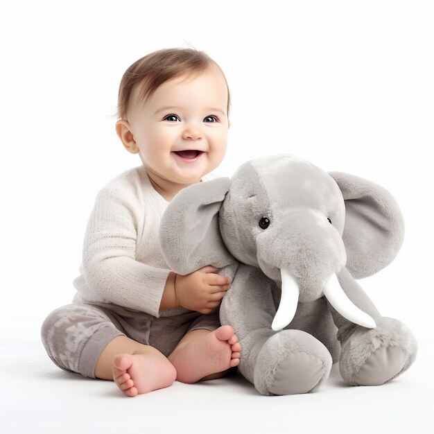 Photo un éléphant doux joue sur un fond blanc